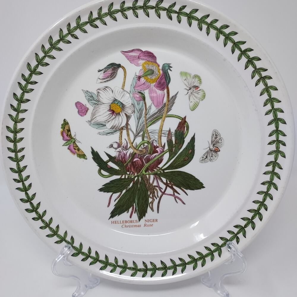 Portmeirion Botanic Garden Dinner Plate 10.5" Hellebore Christmas Rose Vintage